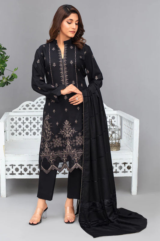 ELAAN.PK-3PC DHANAK EMBROIDERED SHIRT WITH VELVET DHANAK SHAWL & TROUSER-EP-5463