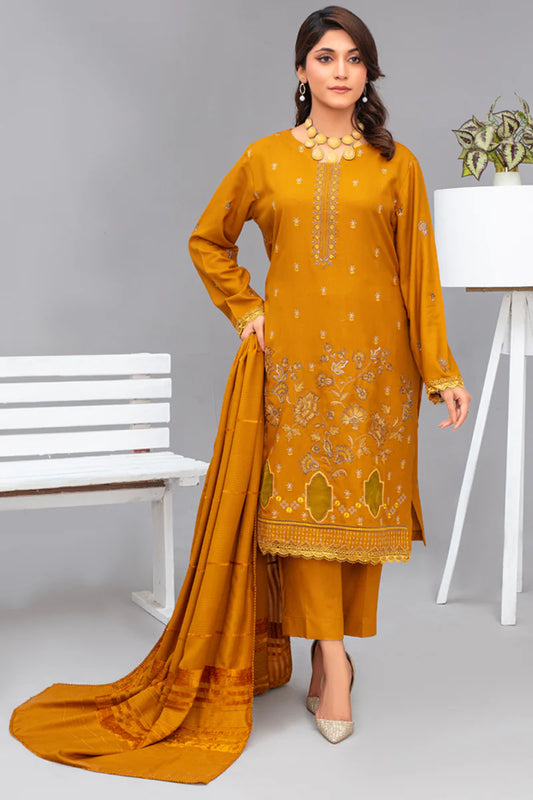 ELAAN.PK-3PC DHANAK EMBROIDERED SHIRT WITH VELVET DHANAK SHAWL & TROUSER-EP-5462