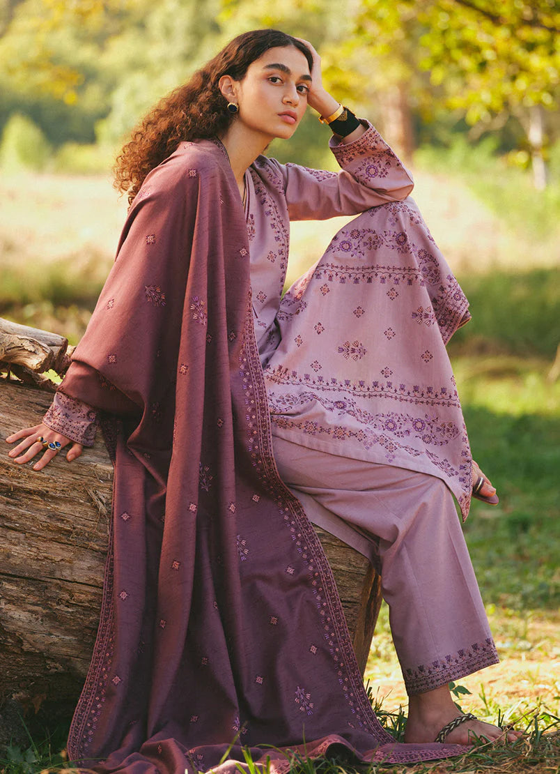 MARIA B - 3PC DHANAK EMBROIDERED SHIRT WITH DHANAK EMBROIDERED SHAWL AND EMBROIDERED TROUSER- EP-5024