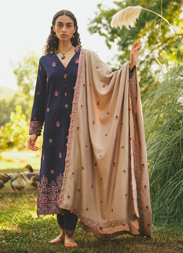 MARIA B- 3PC DHANAK EMBROIDERED SHIRT WITH DHANAK EMBROIDERED SHAWL & EMB TROUSER -EP-5355