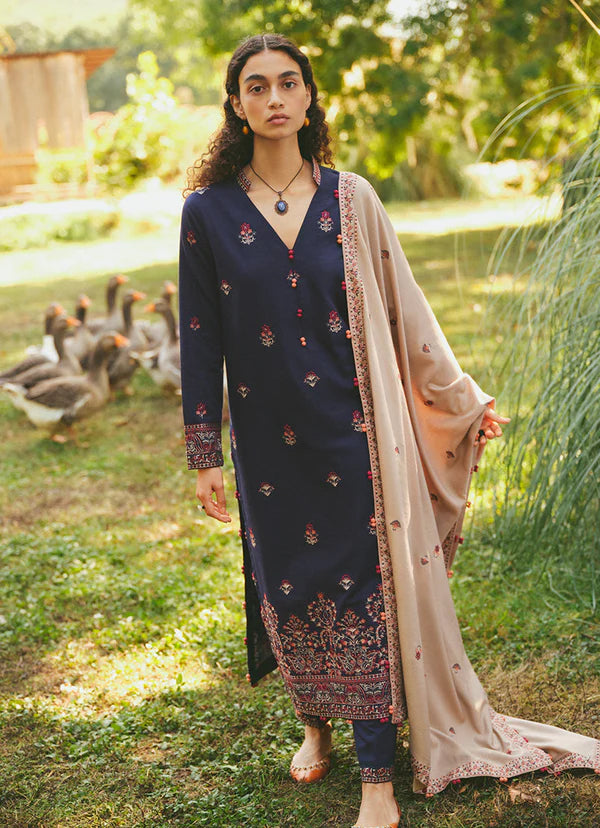 MARIA B- 3PC DHANAK EMBROIDERED SHIRT WITH DHANAK EMBROIDERED SHAWL & EMB TROUSER -EP-5355