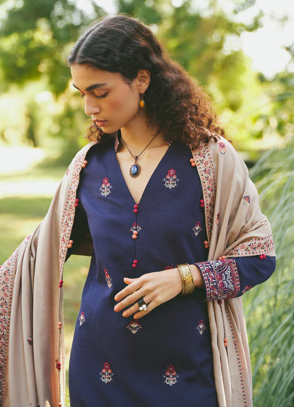 MARIA B- 3PC DHANAK EMBROIDERED SHIRT WITH DHANAK EMBROIDERED SHAWL & EMB TROUSER -EP-5355