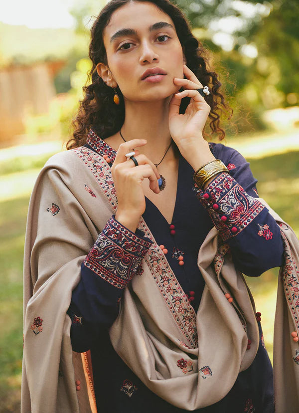 MARIA B- 3PC DHANAK EMBROIDERED SHIRT WITH DHANAK EMBROIDERED SHAWL & EMB TROUSER -EP-5355