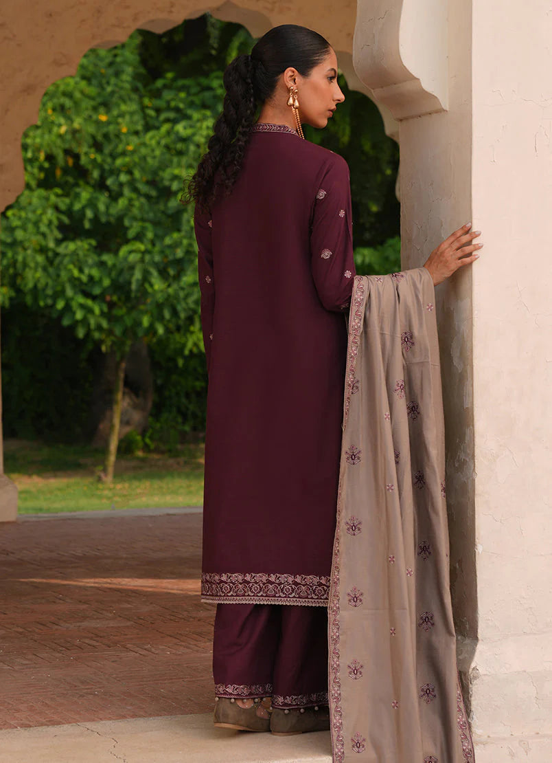 IMAGE - 3PC DHANAK EMBROIDERED SHIRT WITH DHANAK EMBROIDERED SHAWL AND TROUSER -EP-5412