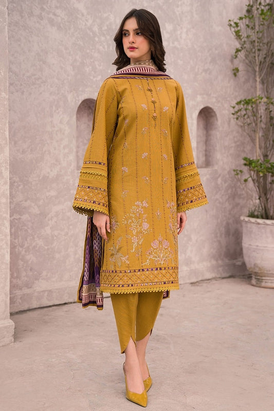 JAZMIN _ 3PC DHANAK EMBROIDERED SHIRT WITH COUTURE PRINTED SHAWL & TROUSER_EP_2621