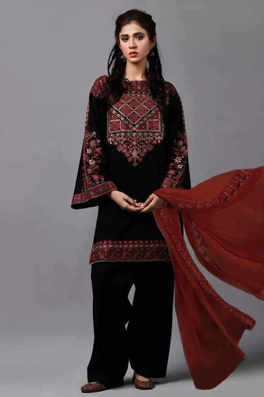 KAYSERIA- 3PC DHANAK EMBROIDERED SHIRT WITH BAMBER CHIFFON EMBROIDERED DUPATTA & TROUSER- EP-2635