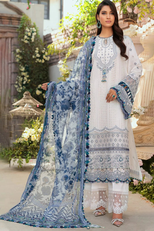 MARIA B -DHANAK 3PC CHIKENKARI EMBROIDERED SHIRT WITH WOOL PRINTED SHAWL & EMB TROUSER- EP-5128