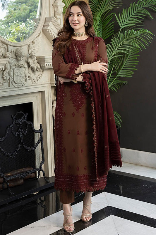 ASIM JOFA- 3PC DHANAK EMBROIDERED SHIRT WITH BAMBER DHANAK EMBROIDERED SHAWL AND TROUSER-EP-2816