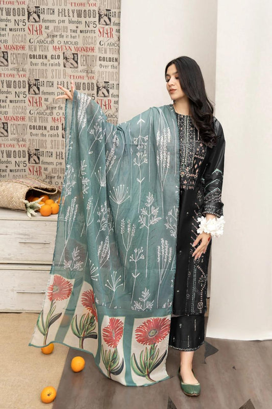 URGE - 3PC LAWN EMBROIDERED SHIRT WITH DIAMOND PRINTED DUPATTA AND EMBROIDERD TROUSER-EP-5224