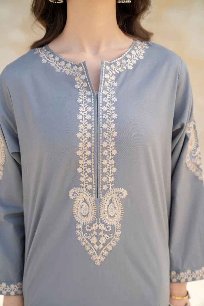 HANA- 2PC DHANAK  EMBROIDERED SHIRT WITH DHANAK  EMBROIDERED SLEEVES AND TROUSER-EP-5368