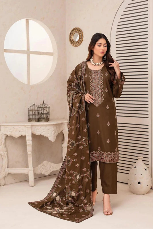 ELAAN.PK-3PC DHANAK EMBROIDERED SHIRT WITH HEAVY CUTWORK EMBROIDERED DHANAK SHAWL AND TROUSER-EP-006