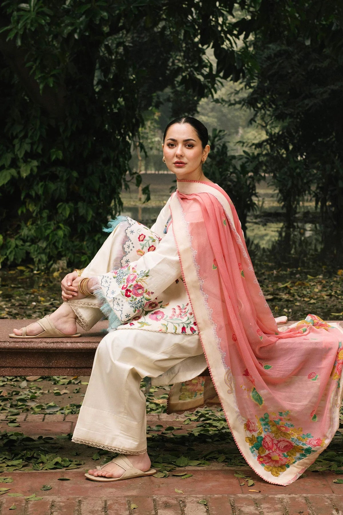 ZAHRA SHAHJAHAN- 3PC DHANAK EMBROIDERED SHIRT WITH PRINTED DUPATTA & DHANAK TROUSER -EP-5216