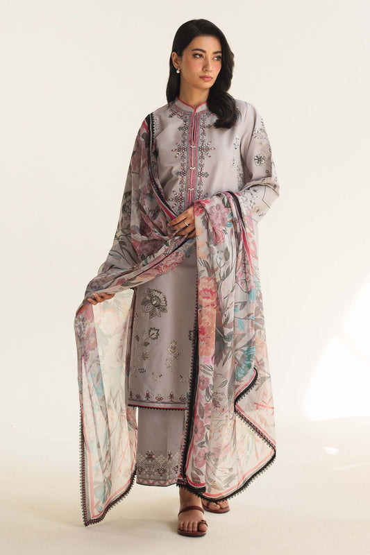 ZAHRA SHAHJAHAN- 3PC LAWN EMBROIDERED SHIRT WITH DIAMOND PRINT DUPATTA-EP-5248