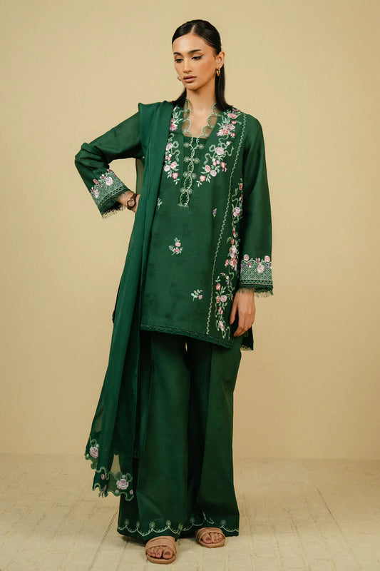 ZAHRA SHAHJAHAN-3PC DHANAK EMBROIDERED SHIRT WITH BAMBER CHIFFON EMBROIDRED DUPATTA & TROUSER-EP-5384