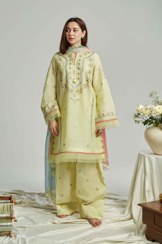 ZAHRA SHAHJAHAN- 3PC LAWN CHIKENKARI EMBROIDERED SHIRT WITH ORGANZA PRINT DUPATTA- EP-5137