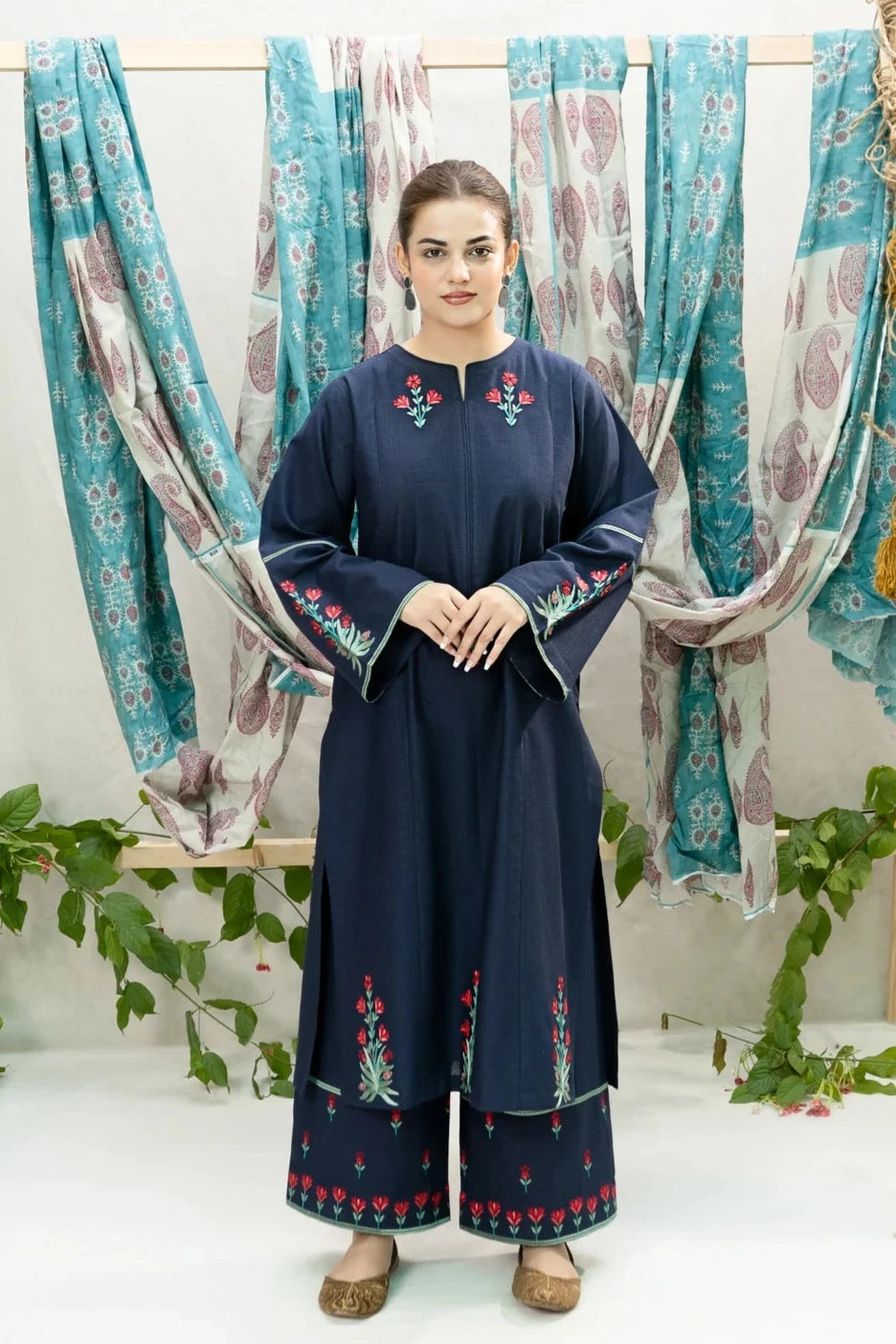 URGE-2PC DHANAK EMBROIDERED SHIRT WITH DHANAK EMBROIDDERED TROUSER-EP-5011