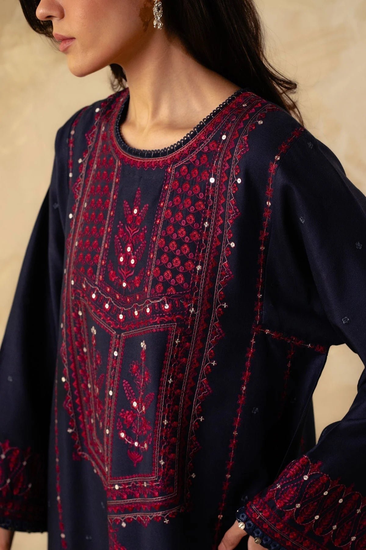 ZARA SHAH JAHAN - 3PC DHANAK EMBROIDERED SHIRT WITH DHANAK EMBROIDERED SHAWL & TROUSER-EP-5447