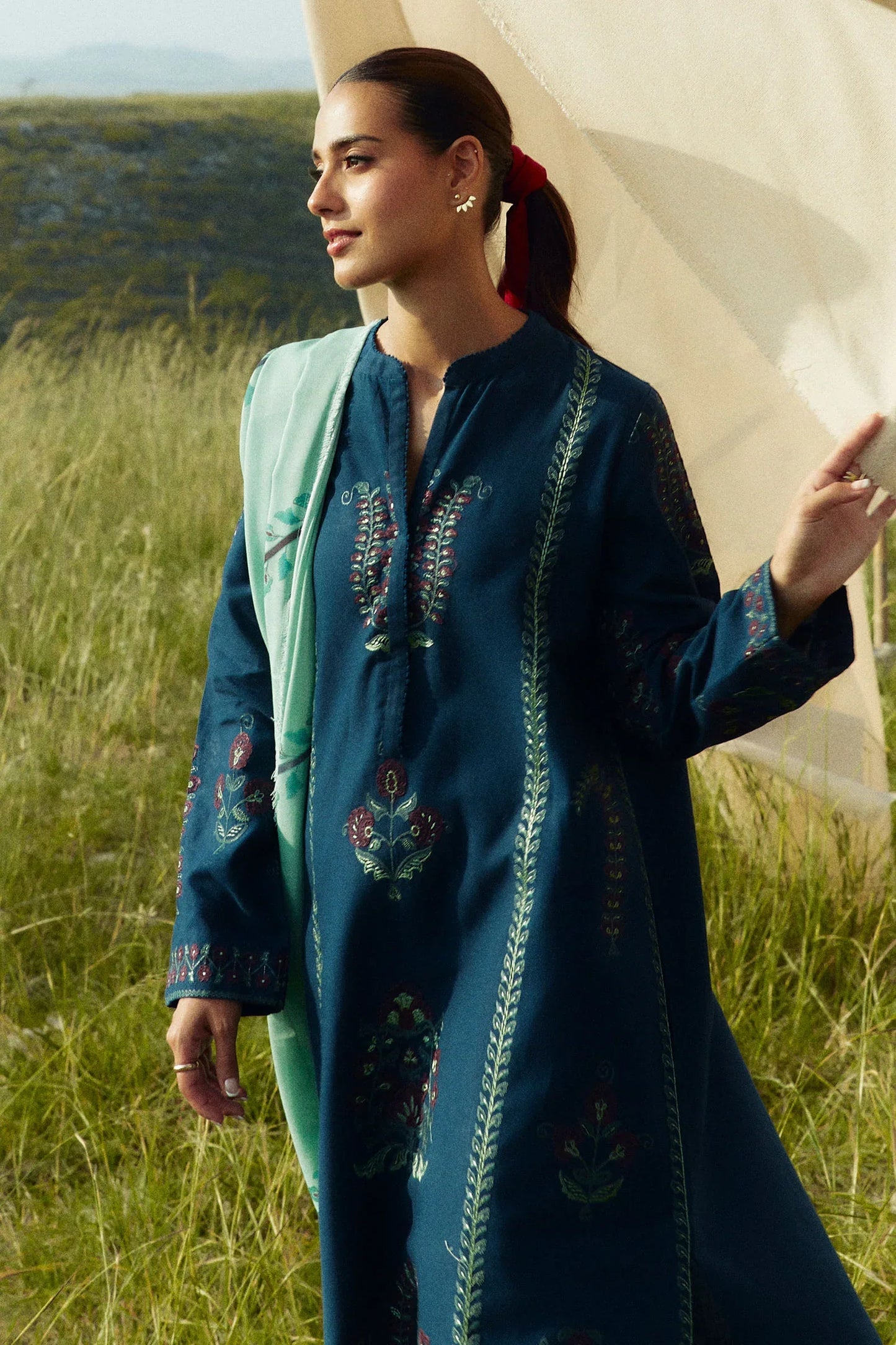 ZARA SHAHJAHAN - 3PC KHADDAR EMBROIDERED SHIRT WITH WOOL PRINTED SHAWL & TROUSER-EP-5436