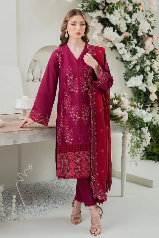 ZIVA- LAWN 3PC HEAVY EMBROIDERED SHIRT WITH BAMBER CHIFFON EMBROIDERED DUPATTA &  TROUSER -EP- 5299