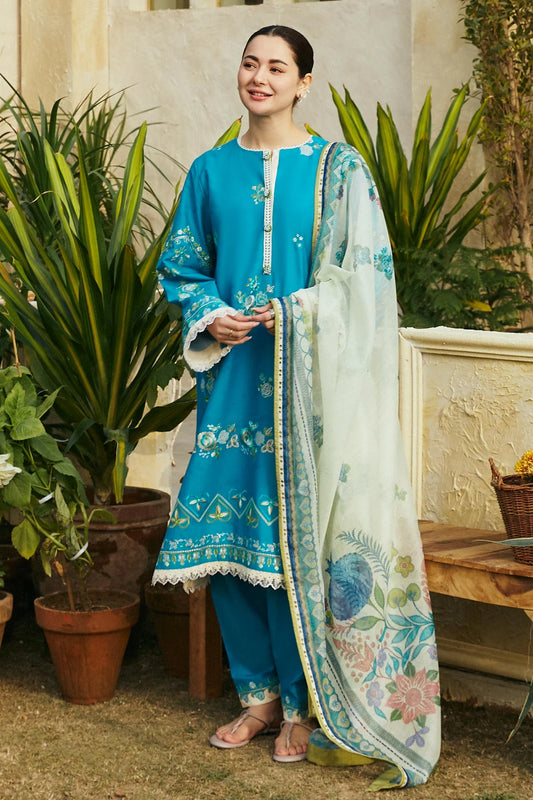 ZARA SHAHJAHAN- 3PC LAWN EMBROIDERED SHIRT WITH DIAMOND PRINT DUPATTA-EP-5221