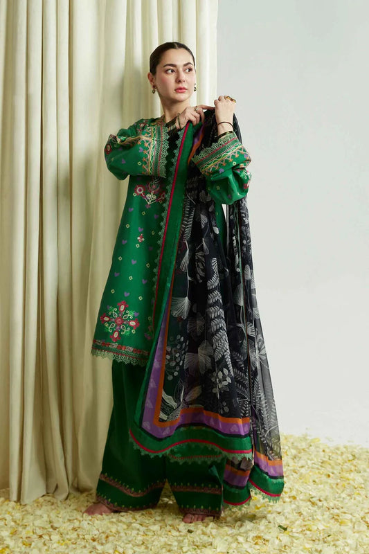 ZAHRA SHAHJAHAN- 3PC DHANAK EMBROIDERED SHIRT WITH KOTARAI SHAWL & TROUSER -EP-2146