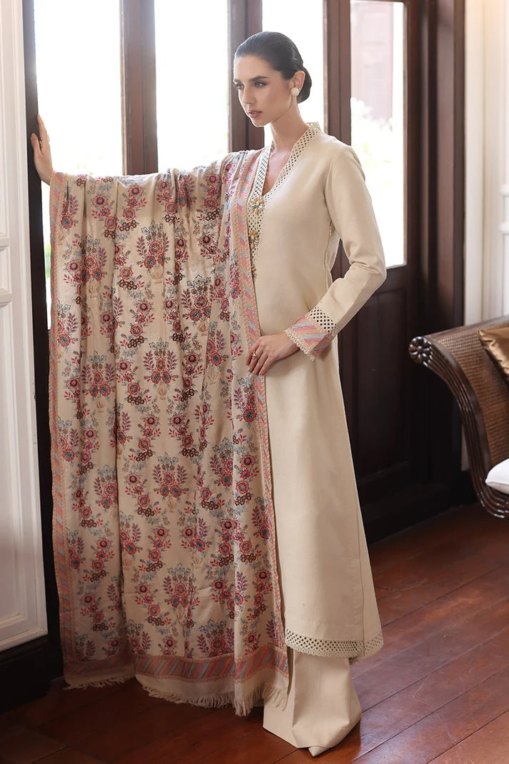 BAREEZE- 3PC DHANAK EMBROIDERED SHIRT WITH DHANAK HEAVY EMBROIDERED SHAWL & DHANAK TROUSER-EP-5324