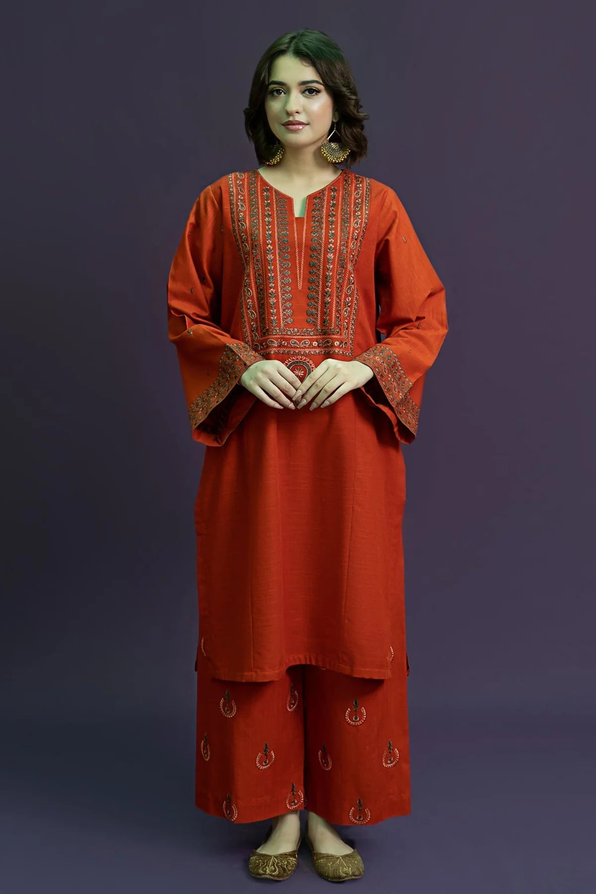 URGE-2PC DHANAK EMBROIDERED SHIRT WITH DHANAK EMBROIDERED TROUSER-EP-5405