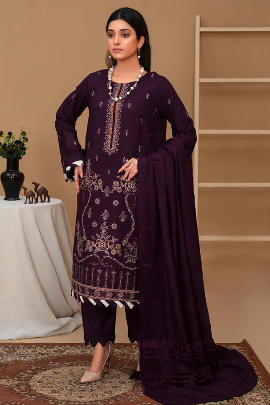 ELAAN.PK-3PC DHANAK EMBROIDERED SHIRT WITH VELVET DHANAK SHAWL & TROUSER-EP-5474