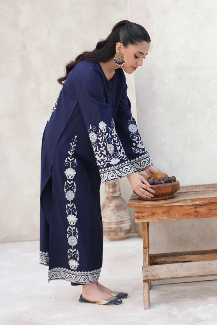 FEROZAE-2PC DHANAK EBROIDERED SHIRT WITH DHANAK EMBROIDERED SLEEVES-EP-5500