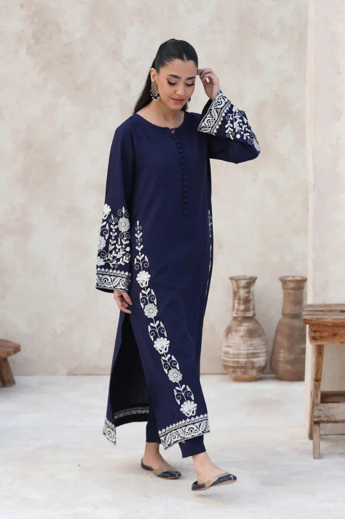 FEROZAE-2PC DHANAK EBROIDERED SHIRT WITH DHANAK EMBROIDERED SLEEVES-EP-5500