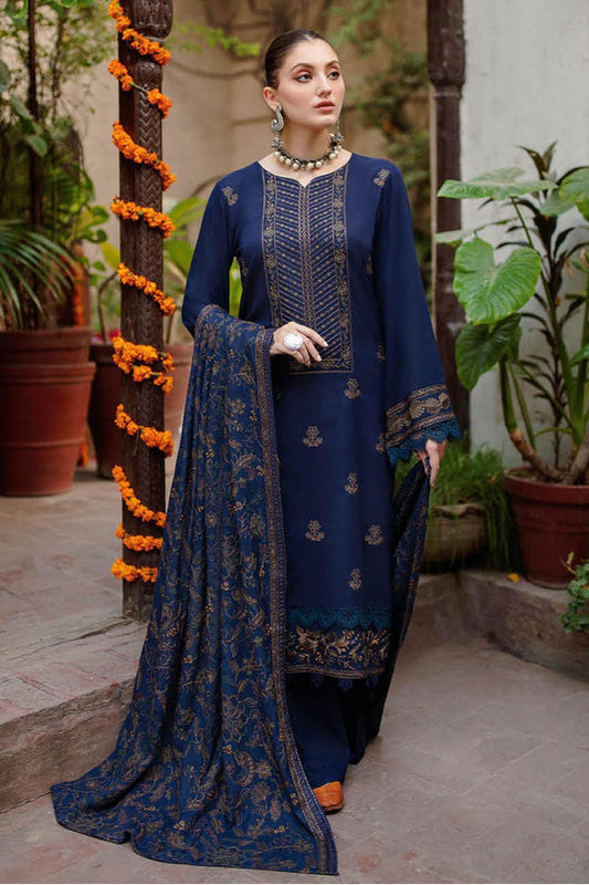 BAREEZE - 3PC DHANAK HEAVY EMBROIDERED SHIRT WITH DHANAK HEAVY EMBROIDERED SHAWL AND DYED TROUSER- EP-5045