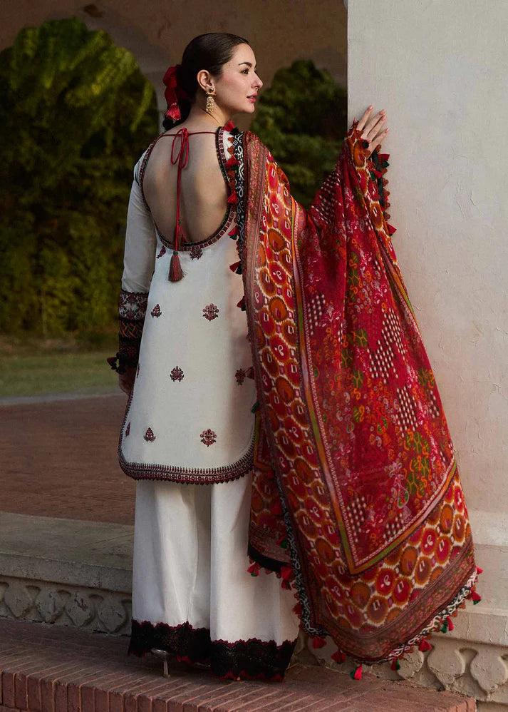 HUSSAIN REHAR- 3PC DHANAK EMBROIDERED SHIRT WITH COUTURE PRINT SHAWL AND DHANAK TROUSER -EP-5330