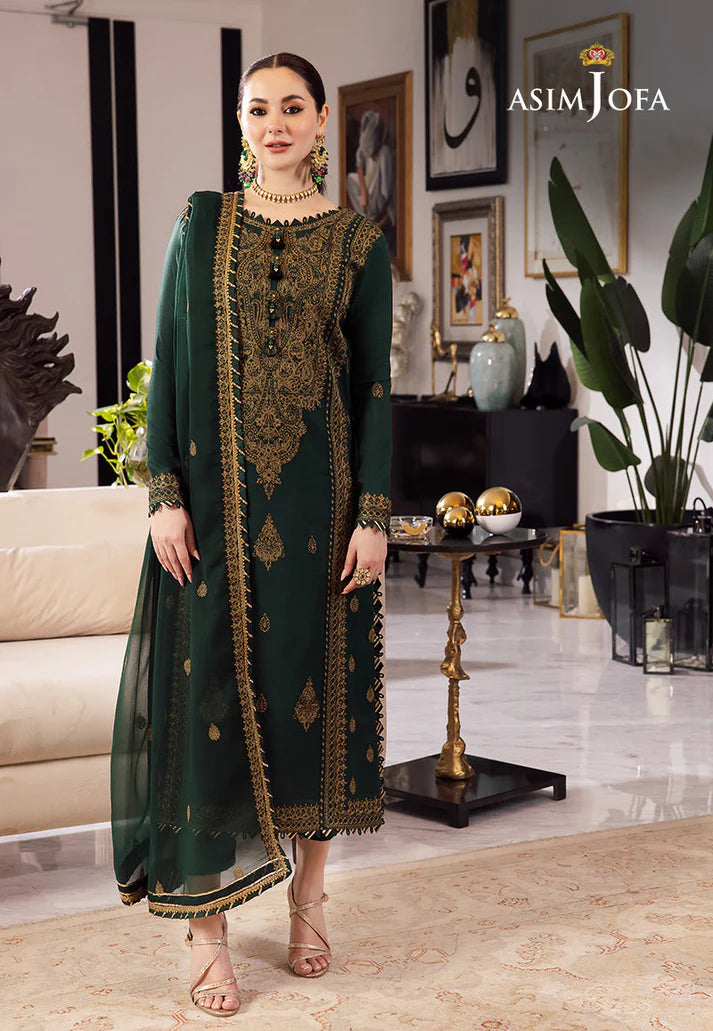 ASIM JOFA-3PC DHANAK EMBROIDRED SHIRT WITH DHANAK EMBROIDRED SHAWL AND TROUSER-EP-5356