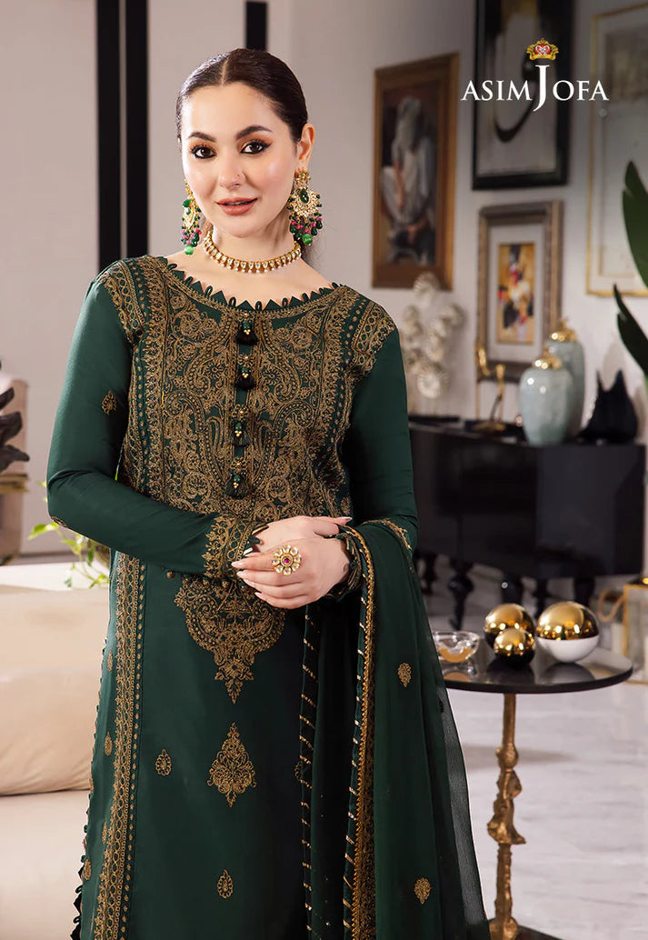 ASIM JOFA-3PC DHANAK EMBROIDRED SHIRT WITH DHANAK EMBROIDRED SHAWL AND TROUSER-EP-5356