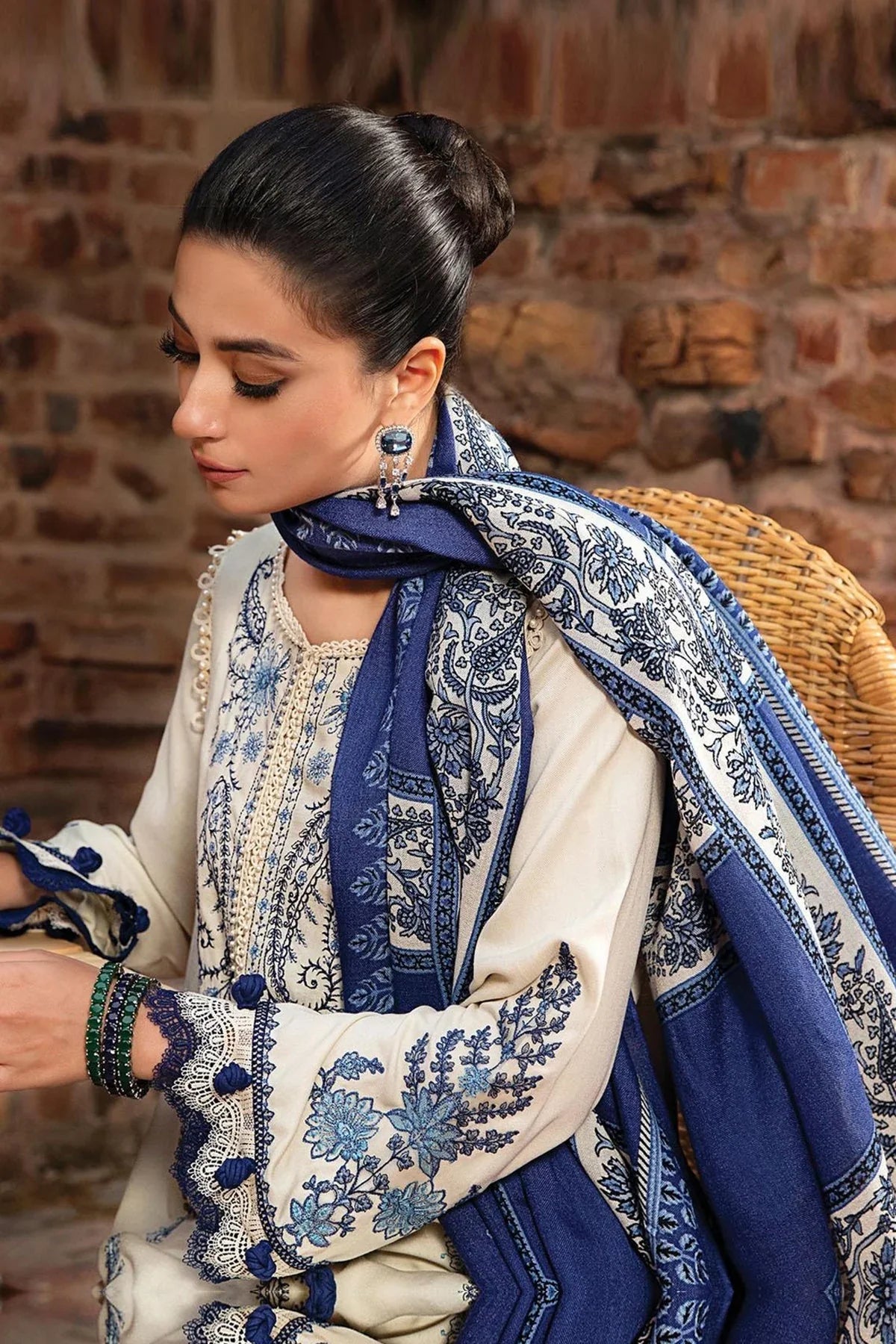 MARIA B -3PC KHADDAR HEAVY EMBROIDERED WITH WOOL PRINT SHAWL & KHADDAR TROUSER - EP-5084