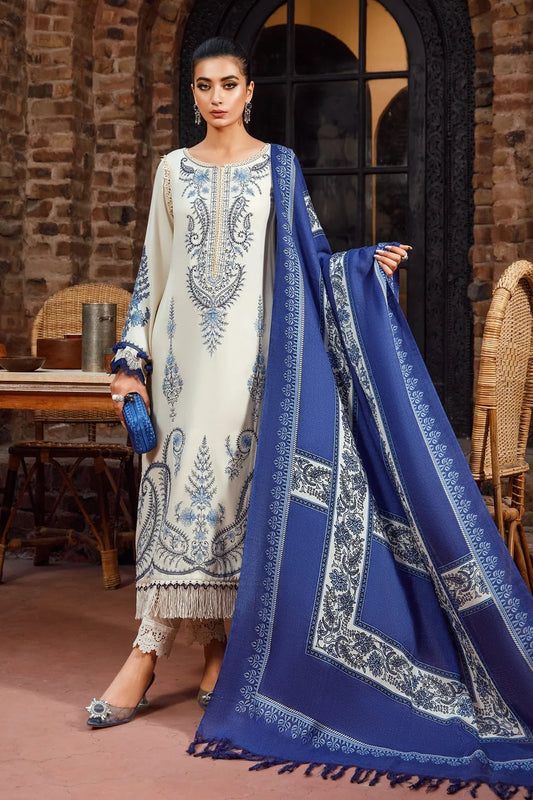 MARIA B -3PC KHADDAR HEAVY EMBROIDERED WITH WOOL PRINT SHAWL & KHADDAR TROUSER - EP-5084