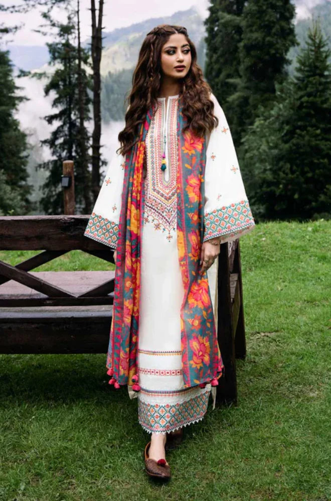 SAPPHIRE- 3PC DHANAK EMBROIDERED SHIRT WITH WOOL PRINT SHAWL & TROUSER-EP-5437