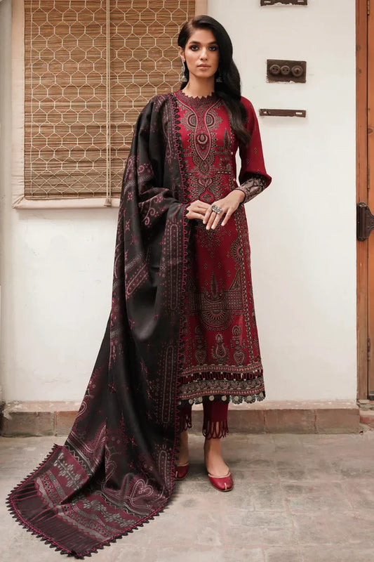 JAZMIN -3PC  DHANAK EMBROIDERED SHIRT WITH WOOL PRINT SHAWL & DHANAK TROUSER-EP-3149