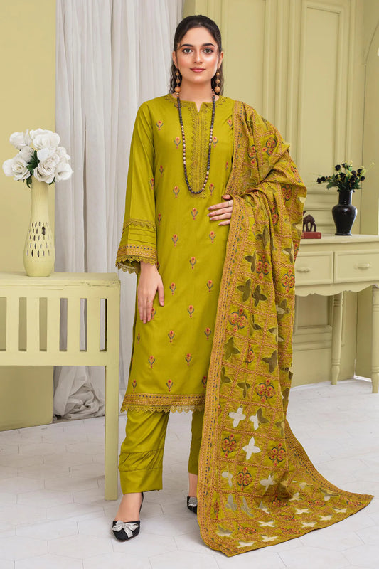 ELAAN.PK-3PC DHANAK EMBROIDERED SHIRT WITH HEAVY CUTWORK EMBROIDERED DHANAK SHAWL AND TROUSER-EP-5475