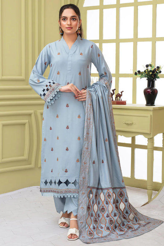 ELAAN.PK-3PC DHANAK EMBROIDERED SHIRT WITH HEAVY CUTWORK EMBROIDERED DHANAK SHAWL AND TROUSER-EP-5476