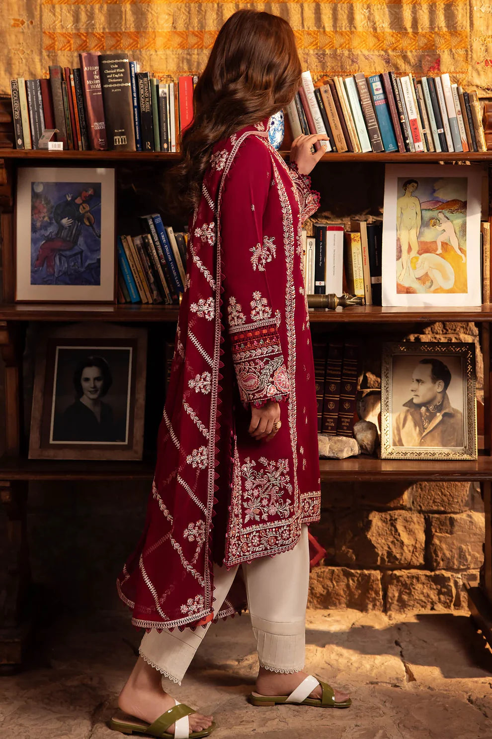 ZAHA-3PC DHANAK EMBROIDERED SHIRT WITH BAMBER CHIFFON EMBROIDRED DUPATTA & TROUSER-EP-5181